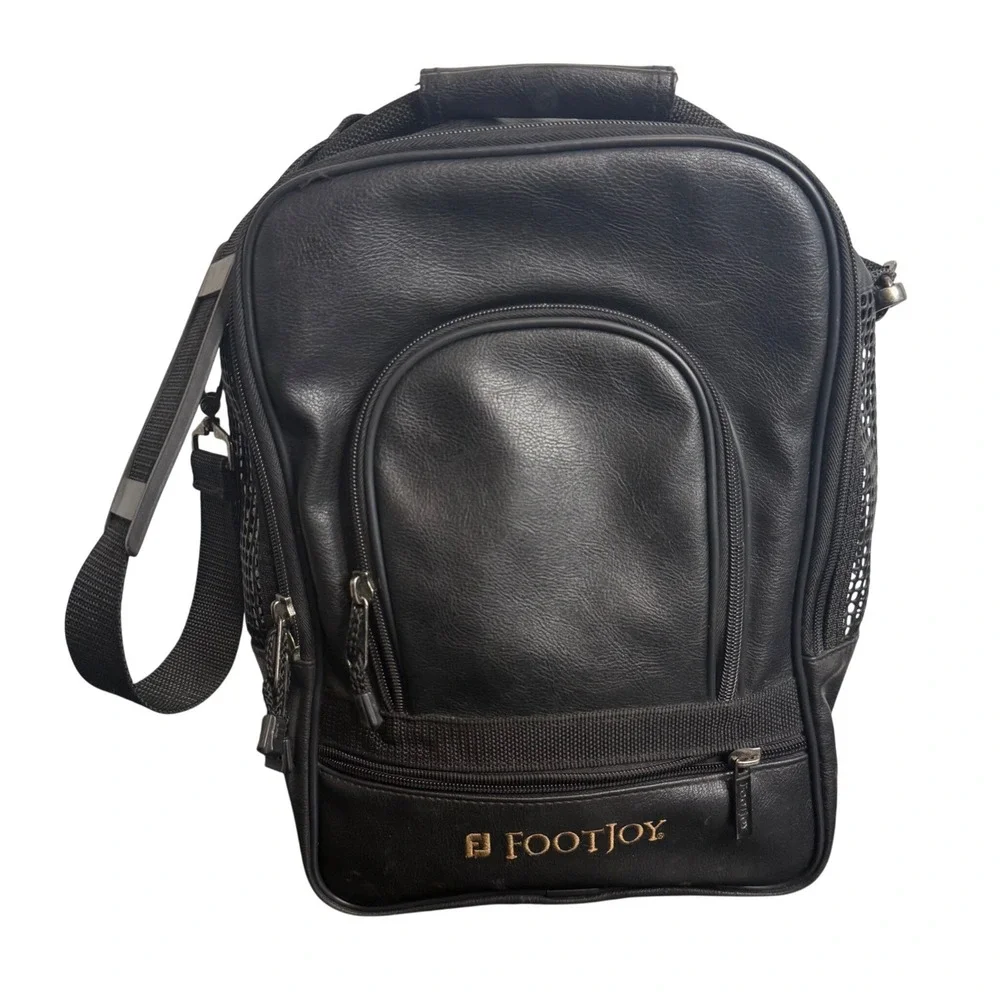 FootJoy Golf Shoe Bag Unisex Black Faux Leather Ventilated Shoulder Strap
